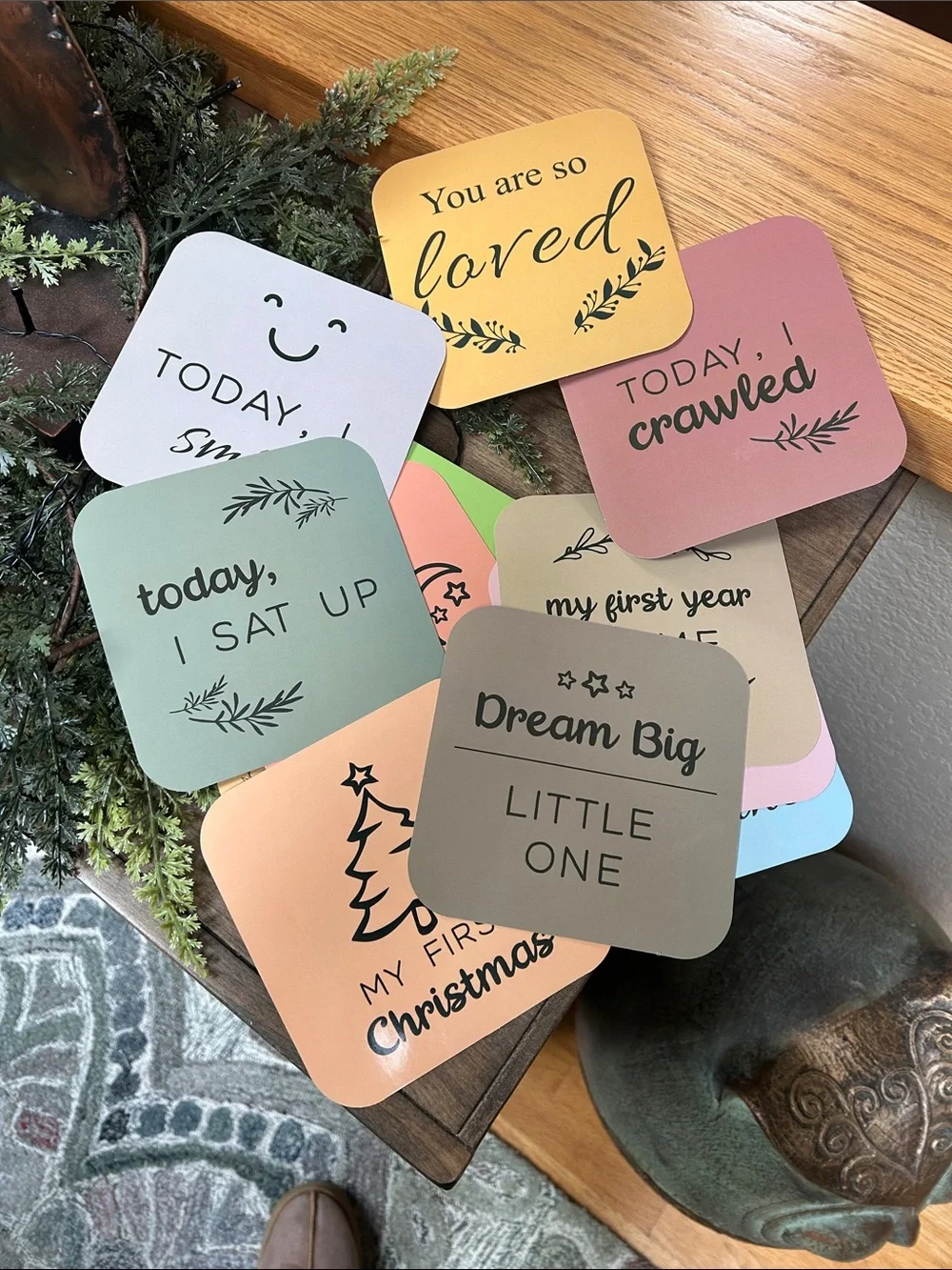 Monthly Milestone Photo Cards - Orange, Green, Blue, Peach